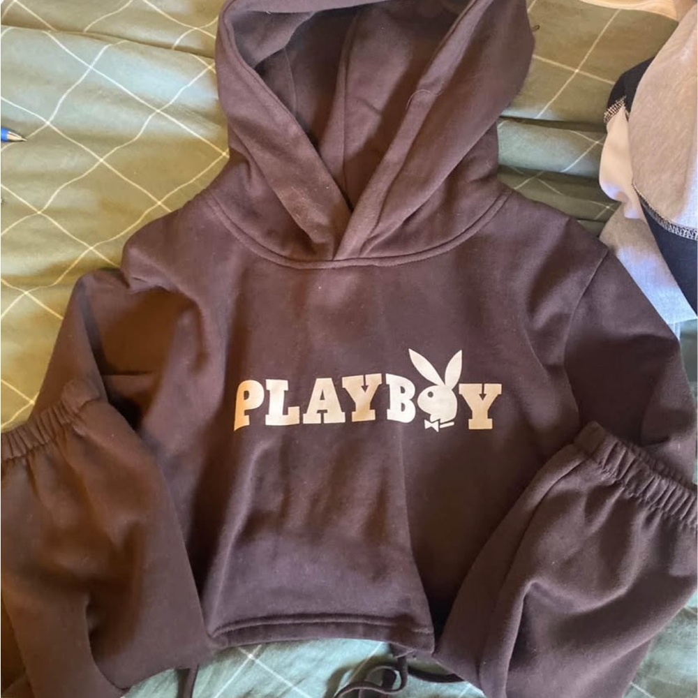 PLAYBOY Brown Crop Top Hoodie
